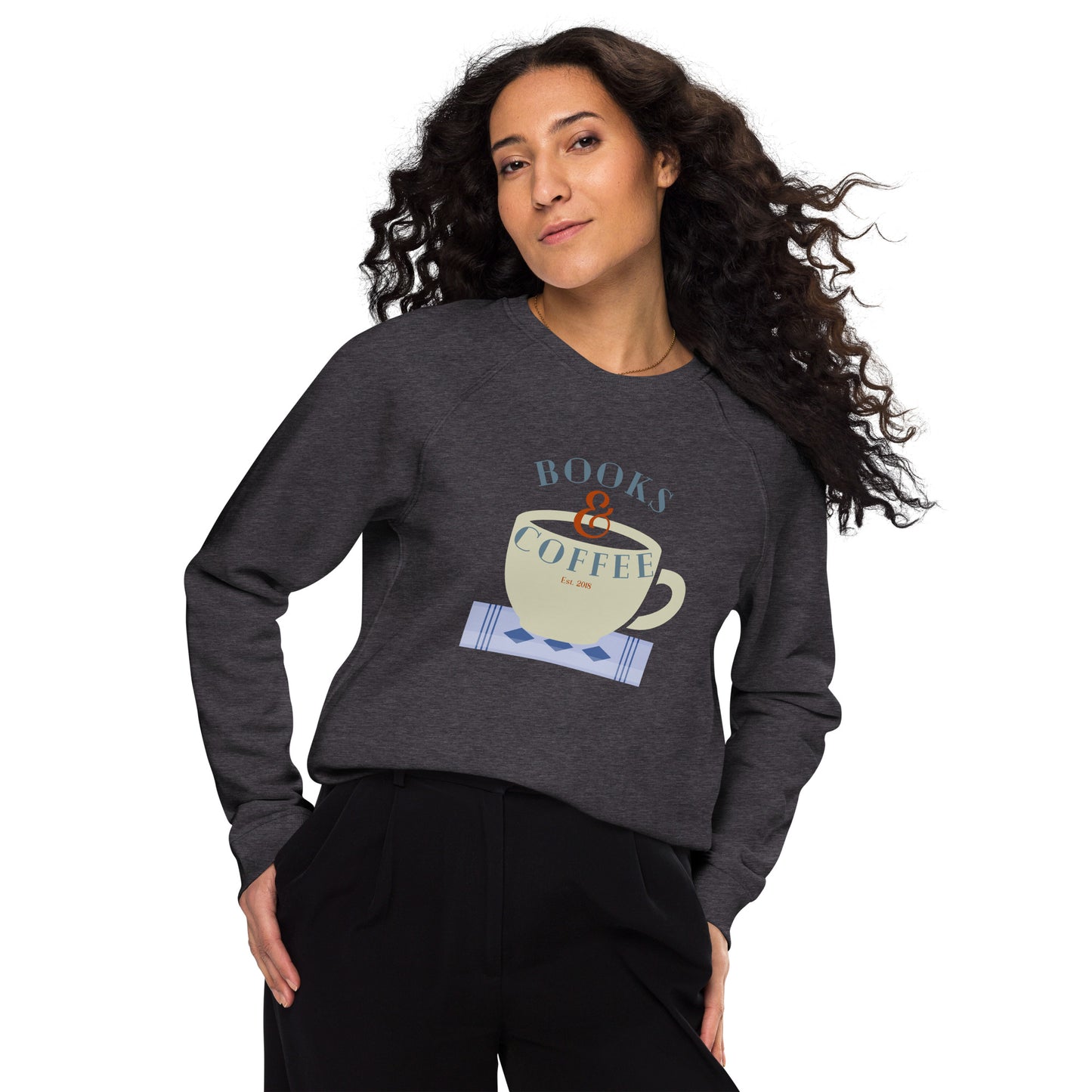 Books & Coffee | Unisex organic raglan sweatshirt