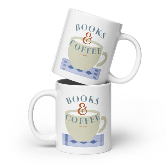 Books & Coffee | White glossy mug